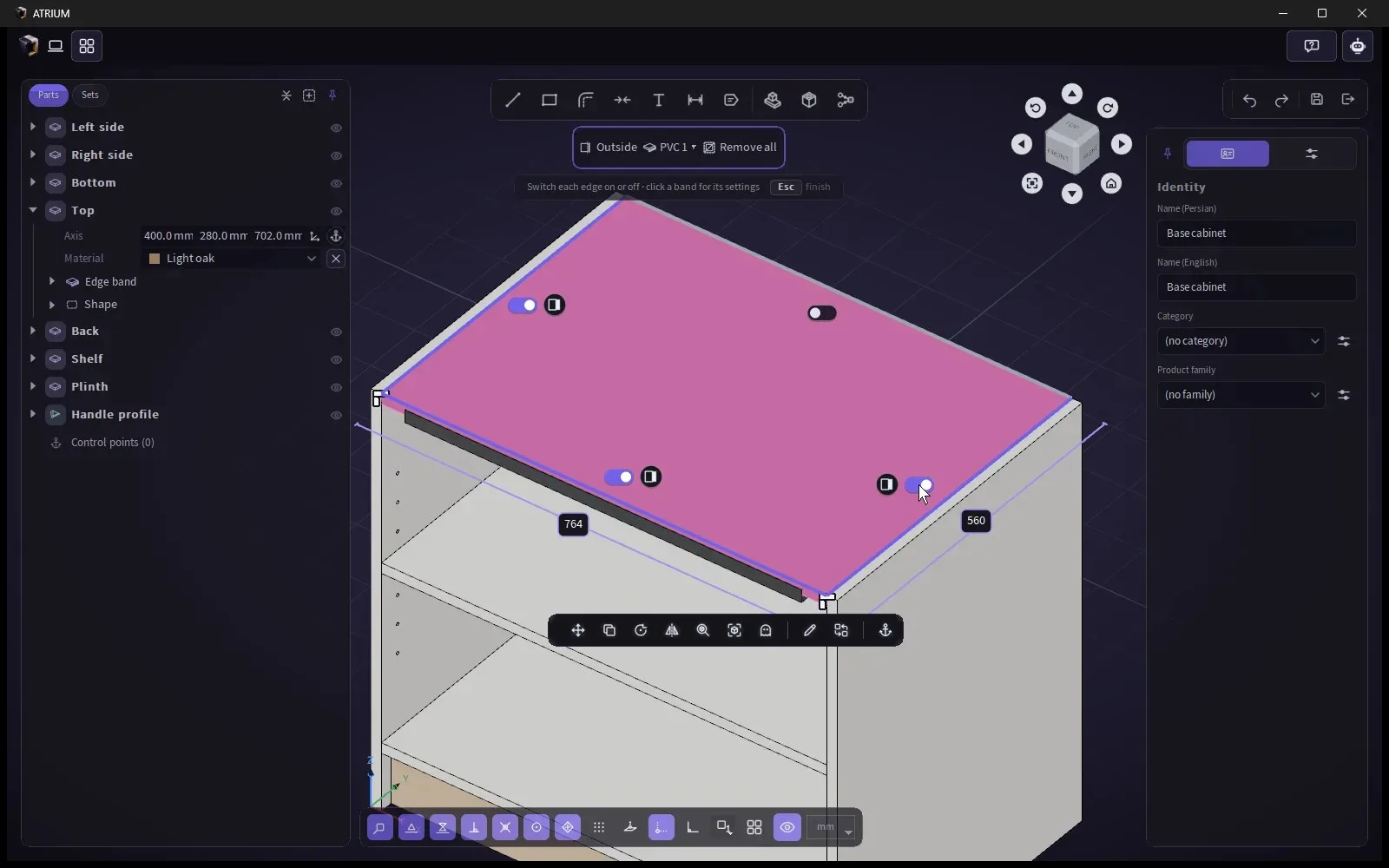 Edge banding on a panel